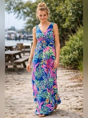 Lilly Pulitzer Sloane Maxi Dress in Indigo All A Glow, Size L